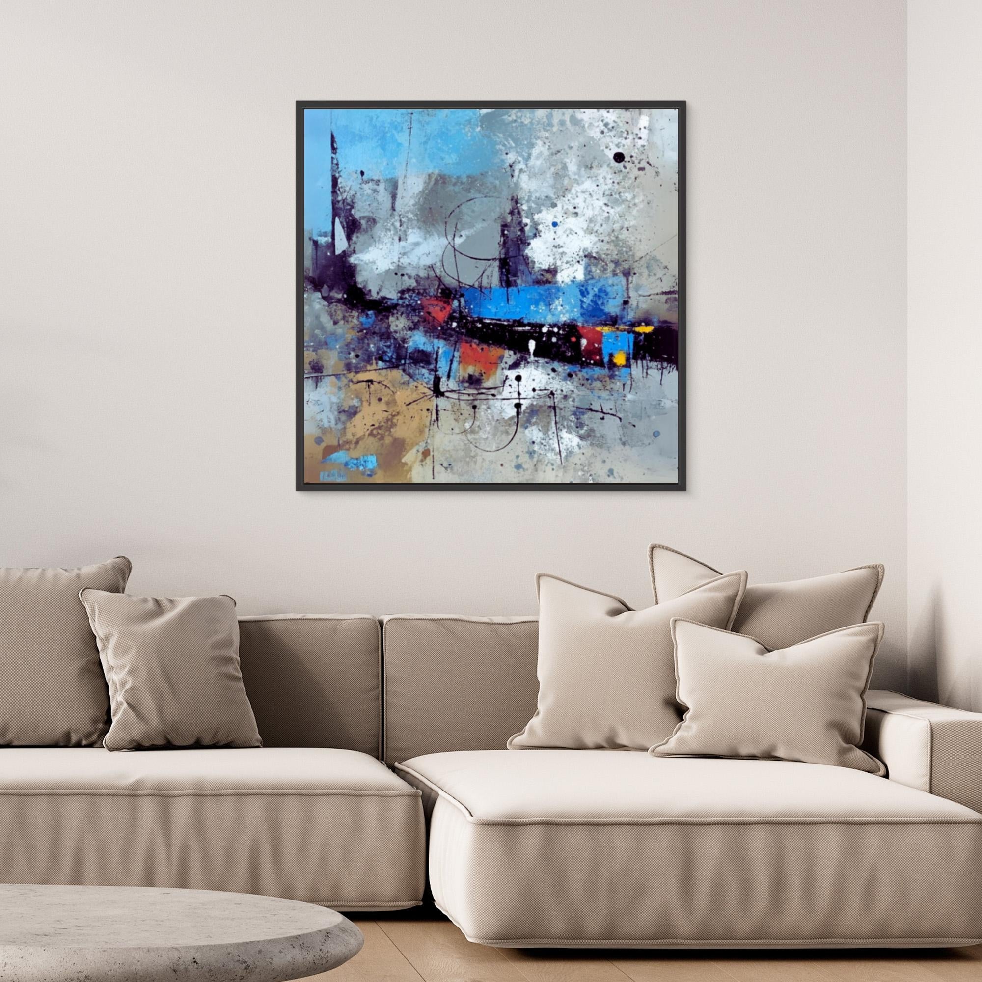 Canvas Print: "Urban Symphony in Blues and Neutrals - Blue Abstract Print