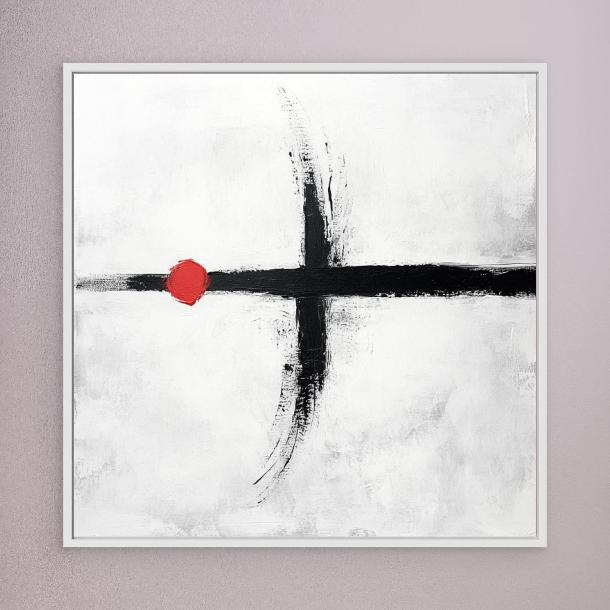 Balance in Red - Minimalist Abstract Wall Art Print - White and Black Painting with Red Accent - Modern Geometric Art for Home or Office Decor