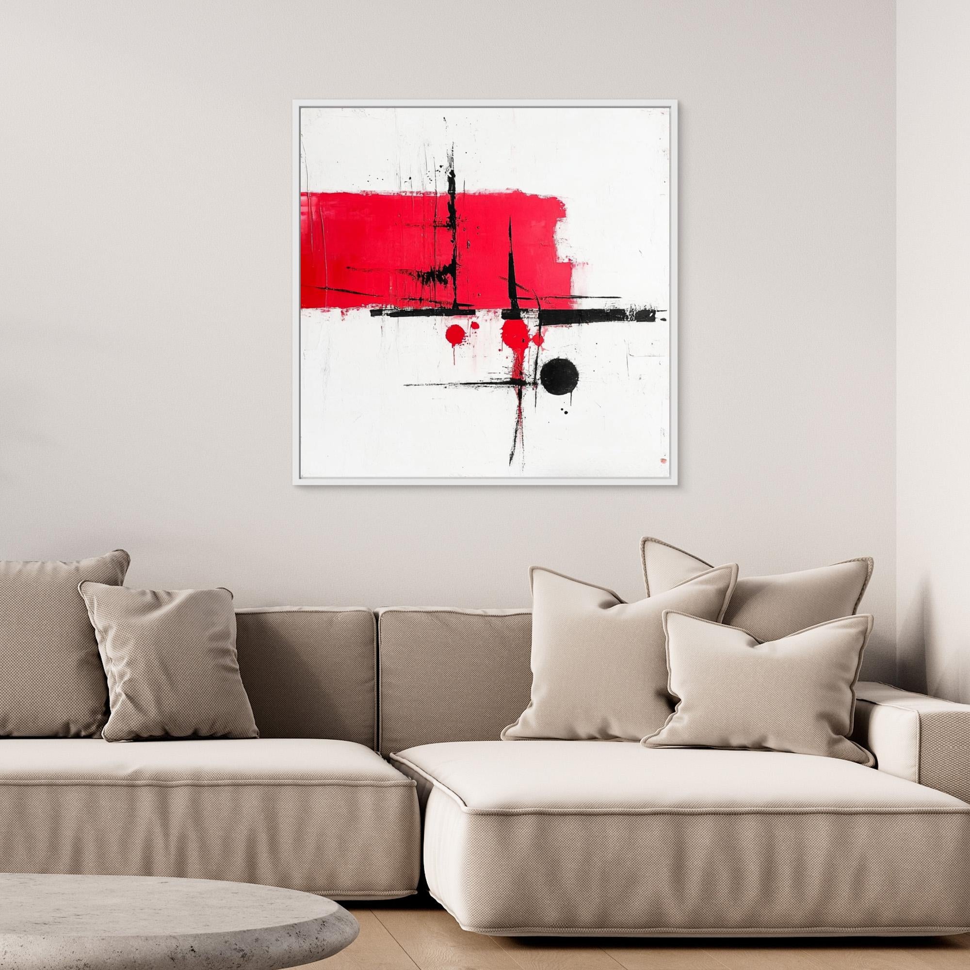 Crimson Balance - Wall Art Print - Abstract Red And Black Wall Art, Modern Minimalist Canvas Print, White Abstract Wall Art For Living Room, Bold Geometric Art Design