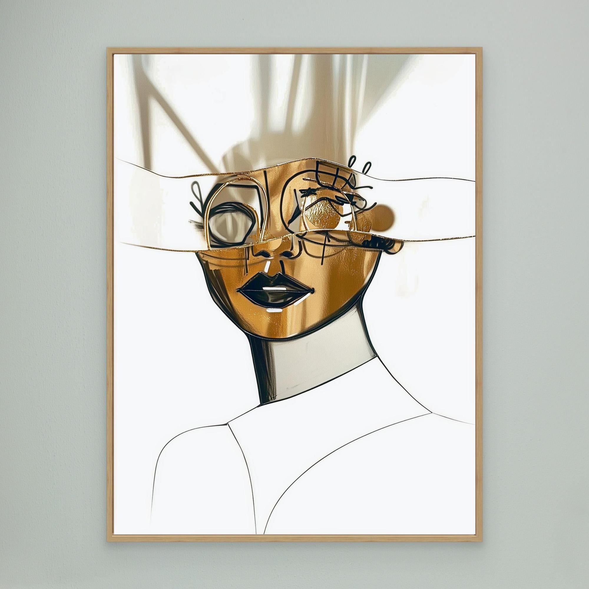 Canvas Print: Abstract Gold & Black Modern Portrait – Minimalist Wall Art Framed