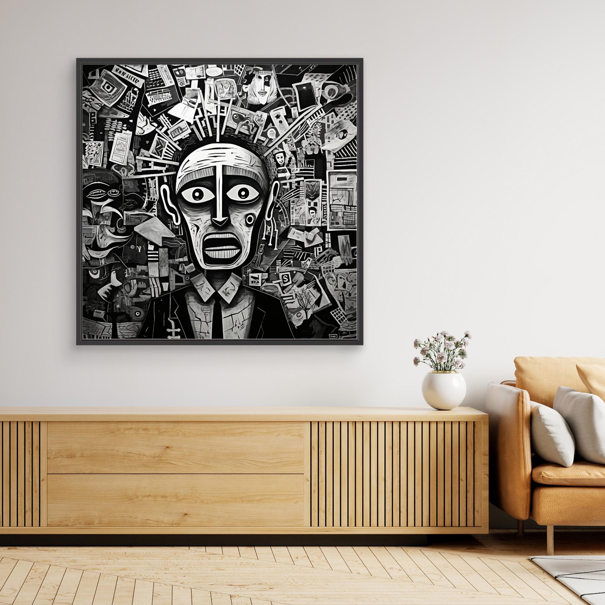 Echoes of Chaos - Black and White Surreal Abstract Portrait Print - Intricate Collage Art for Wall Decor - Monochrome Modern Artistic Statement Piece