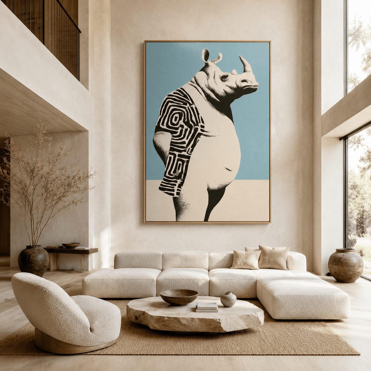 Rhino Wall Art — Labyrinth Hide canvas print in a living room