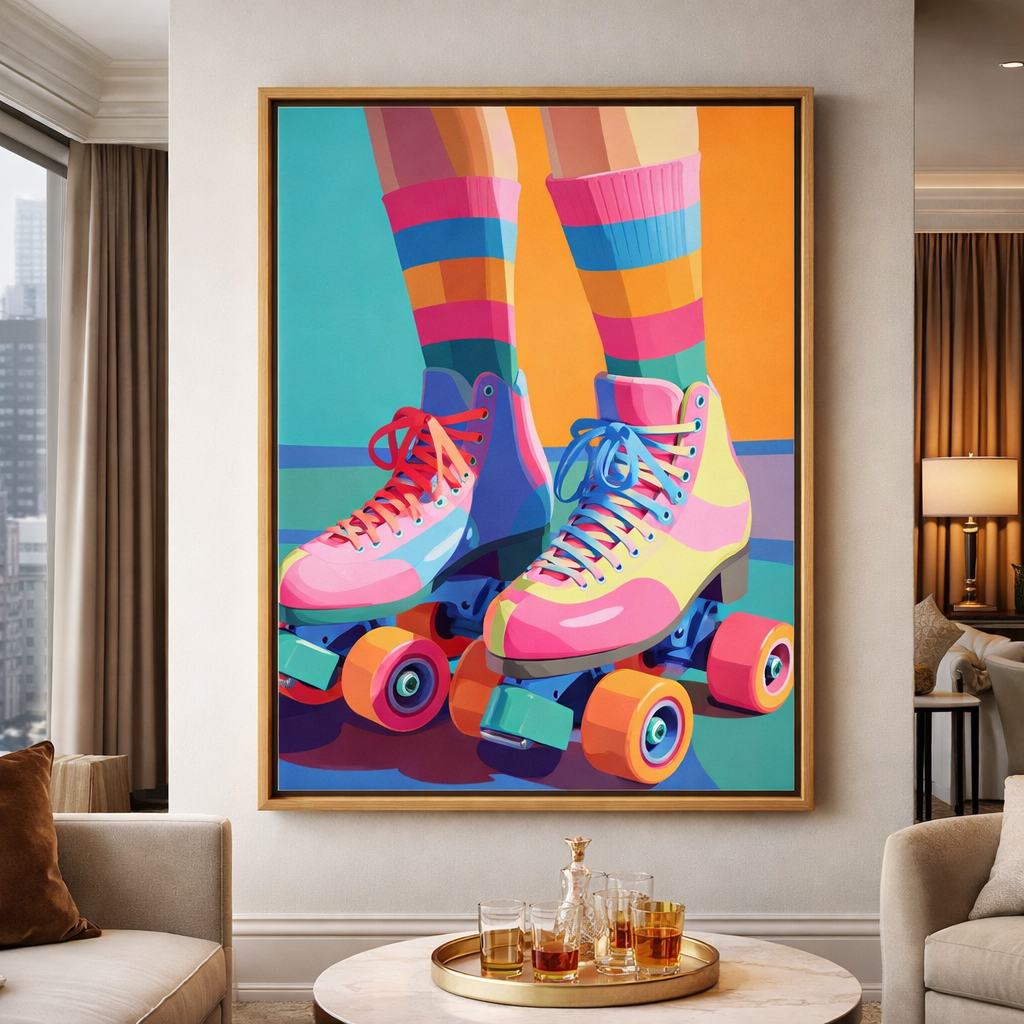 Roller Skate Canvas Print — Disco Wheels by Rossetti Art modern abstract canvas wall art by Rossetti Art – luxury interior design artwork for living room, bedroom, office – bedroom canvas - print colorful
