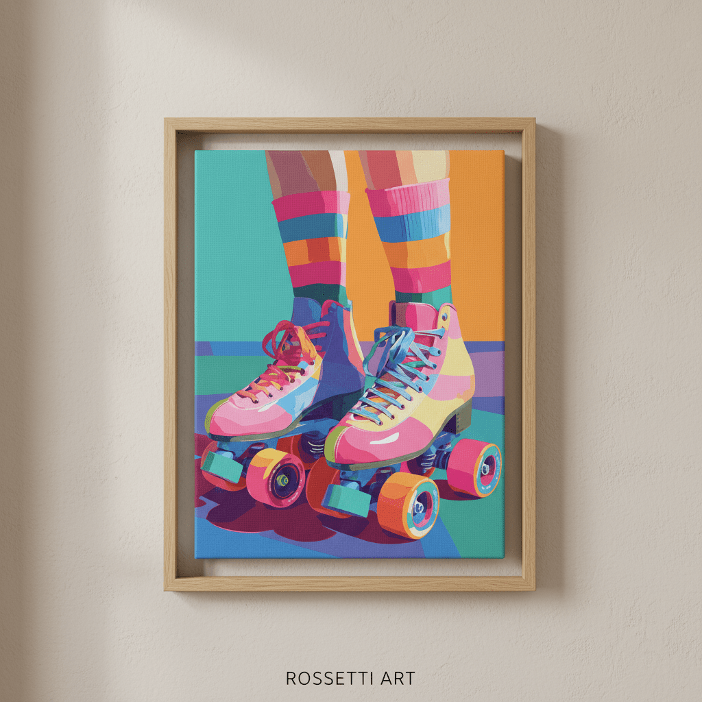 Roller Skate Canvas Print — Disco Wheels by Rossetti Art modern abstract canvas wall art by Rossetti Art – luxury interior design artwork for living room, bedroom, office – bedroom canvas - print colorful