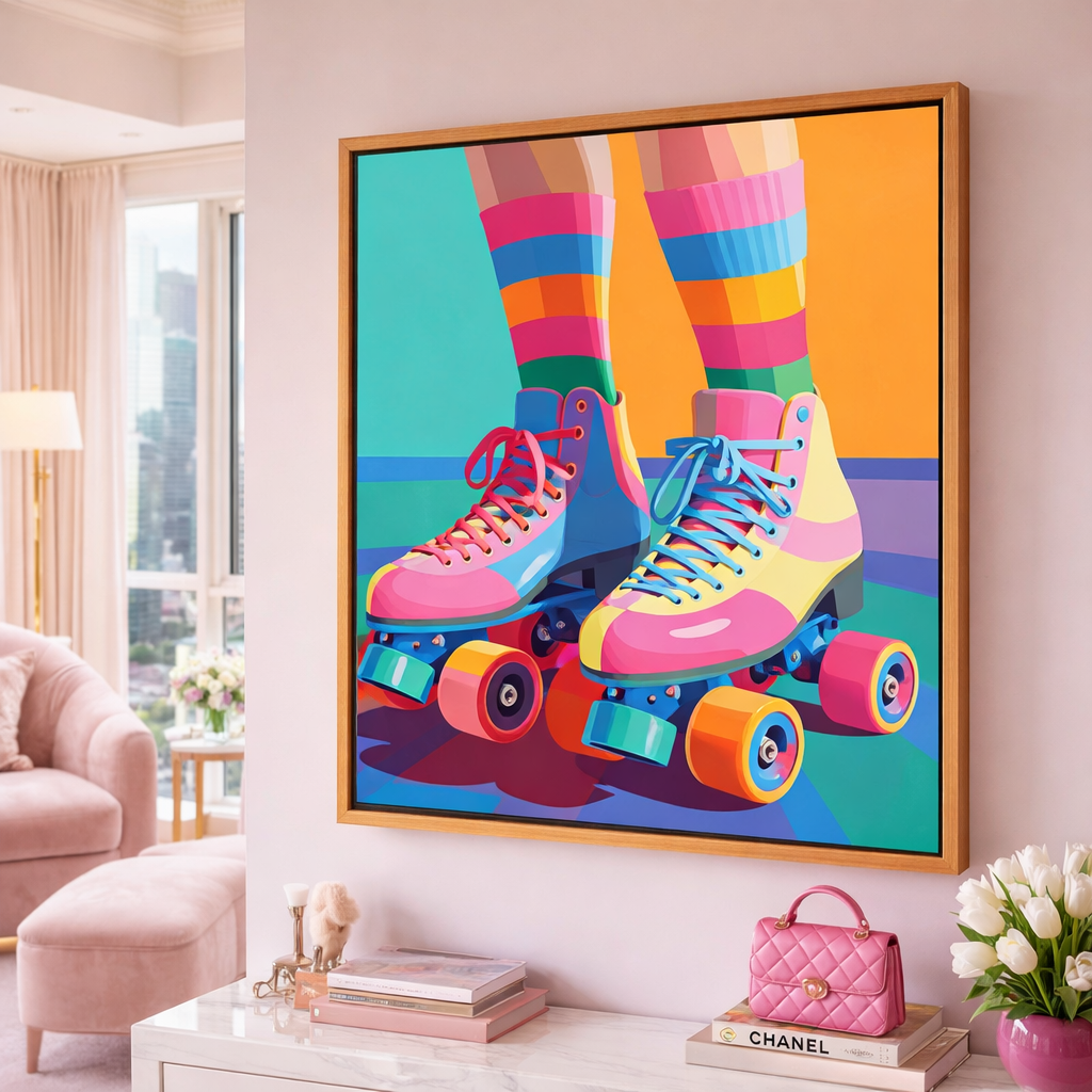 Roller Skate Canvas Print — Disco Wheels by Rossetti Art modern abstract canvas wall art by Rossetti Art – luxury interior design artwork for living room, bedroom, office – bedroom canvas - print colorful