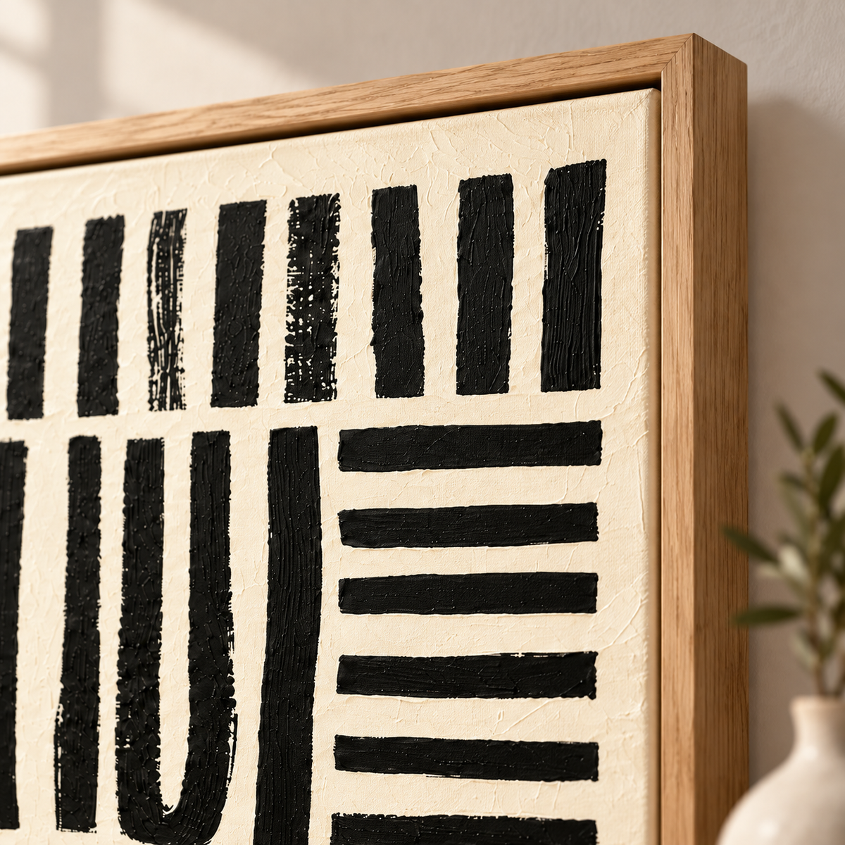 Detail view – Black and Beige Abstract Art – Interwoven by Rossetti Art