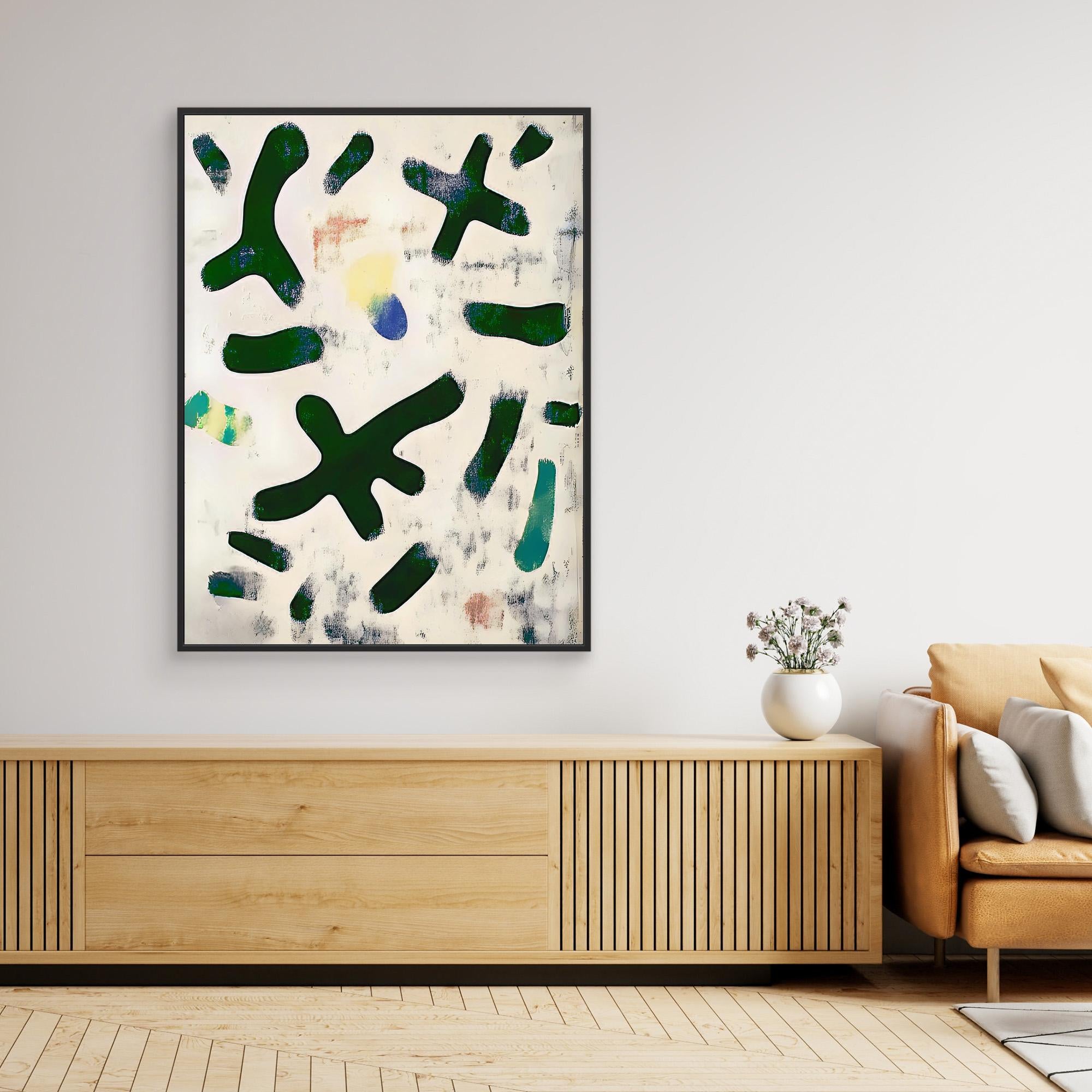 Canvas Print: Abstract Green & White Minimalist Art – Organic Modern Design Bedroom