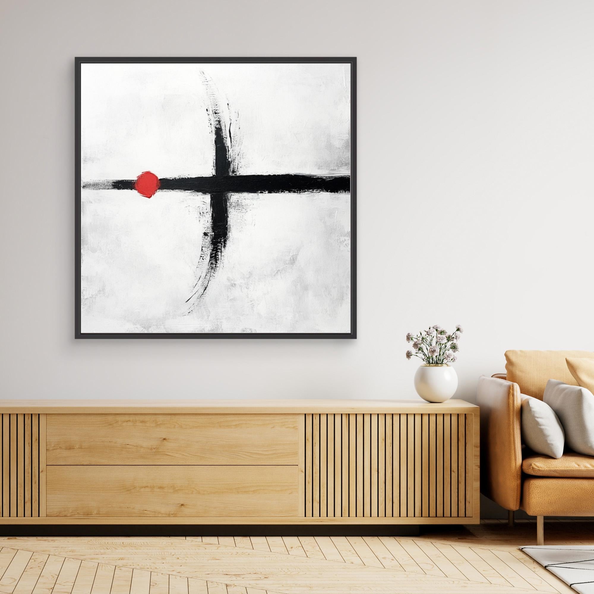 Balance in Red - Minimalist Abstract Wall Art Print - White and Black Painting with Red Accent - Modern Geometric Art for Home or Office Decor