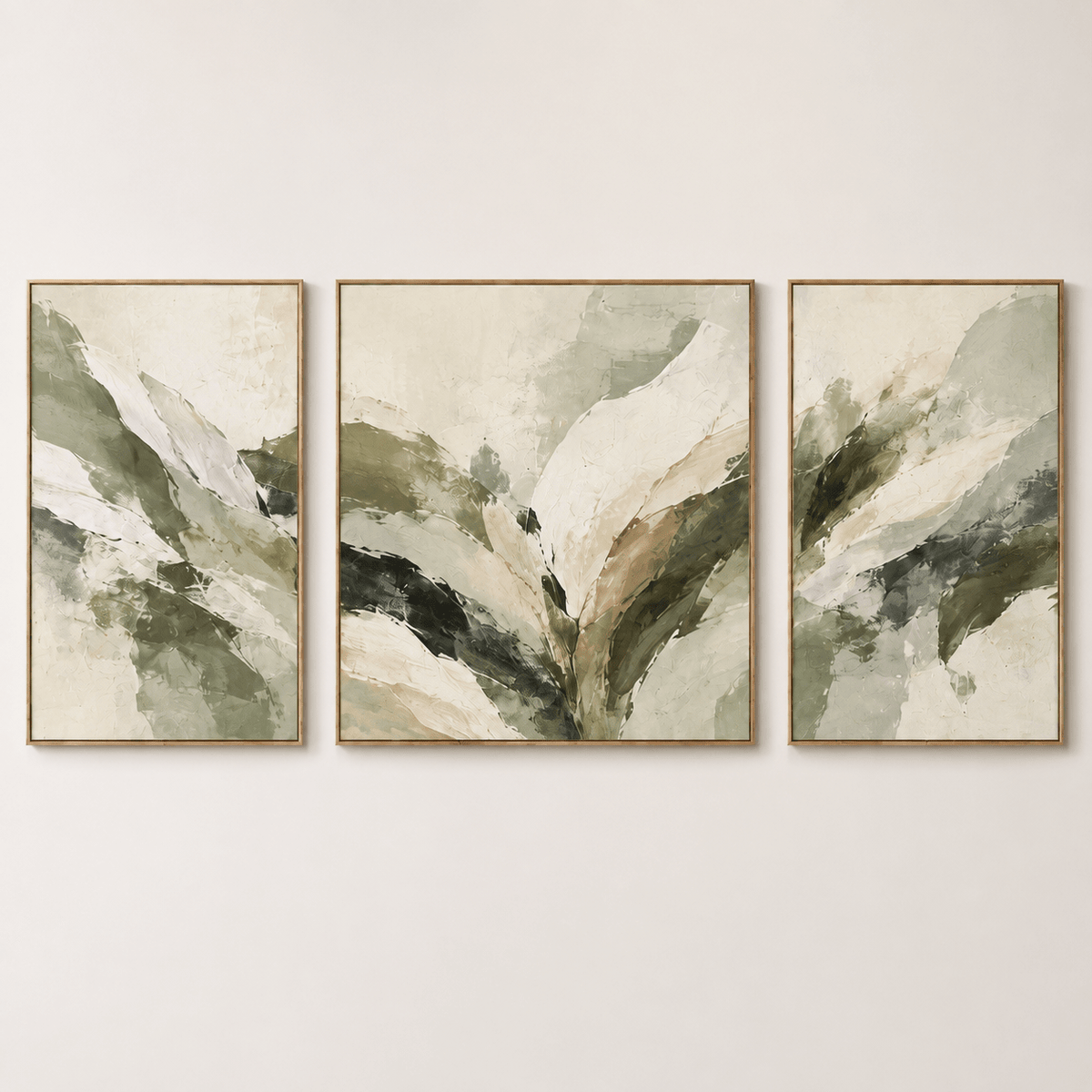 Sage green abstract art – Quiet Canopy 3-piece canvas set by Rossetti Art