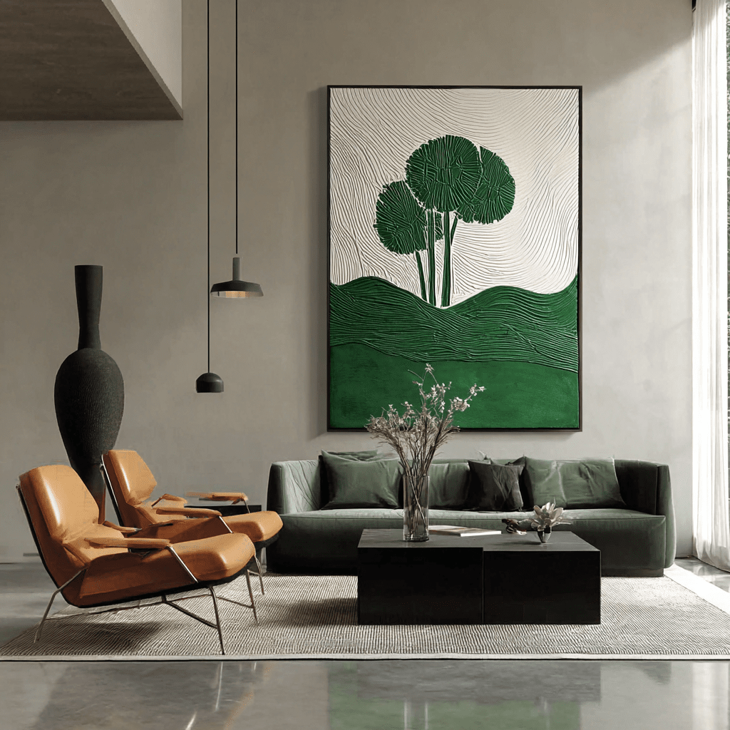 Sage Green Tree Landscape Canvas Wall Art