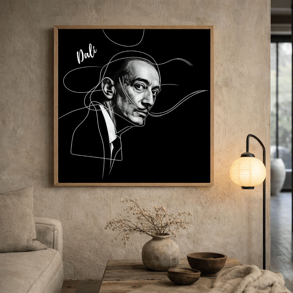 Salvador Dali Portrait Canvas Print – Dali Noir Reverie By Rossetti Art modern abstract canvas wall art by Rossetti Art – luxury interior design artwork for living room, bedroom, office – black&white Dining Room Wall Art Entryway Wall Art