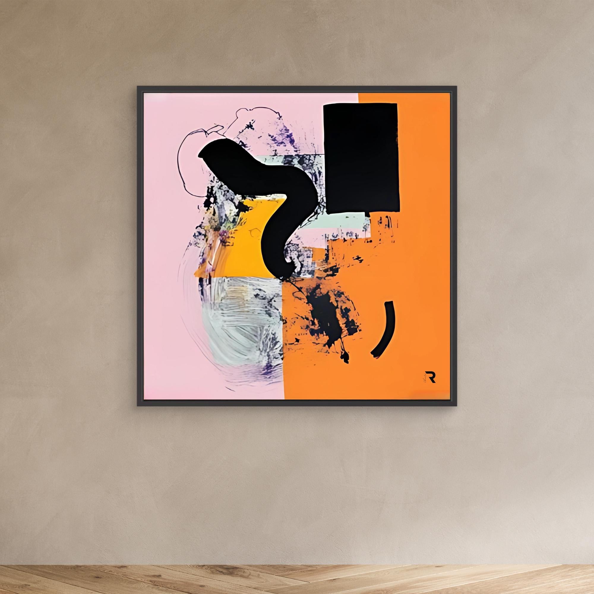 Dynamic Flow- Print Wall Art - Abstract Modern Wall Art, Pink And Orange Geometric Print, Large Framed Contemporary Art, Bold Black And Yellow Accent Wall Decor, Minimalist Canvas Print For Living Rooms