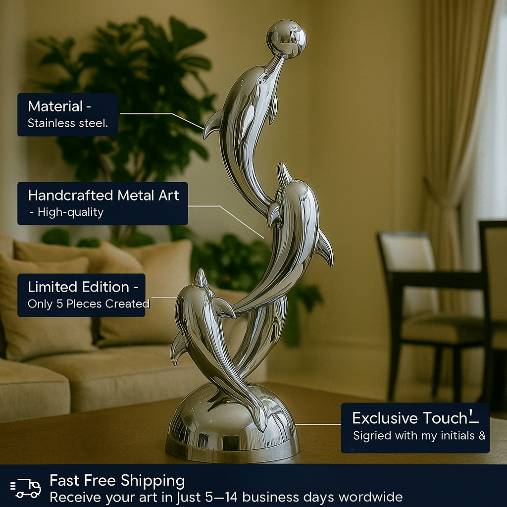 Sculpture Art : Animal Garden Sculpture Dolphin - Metal Outdoor Sculpture Stainless Steel - Chiara Rossetti