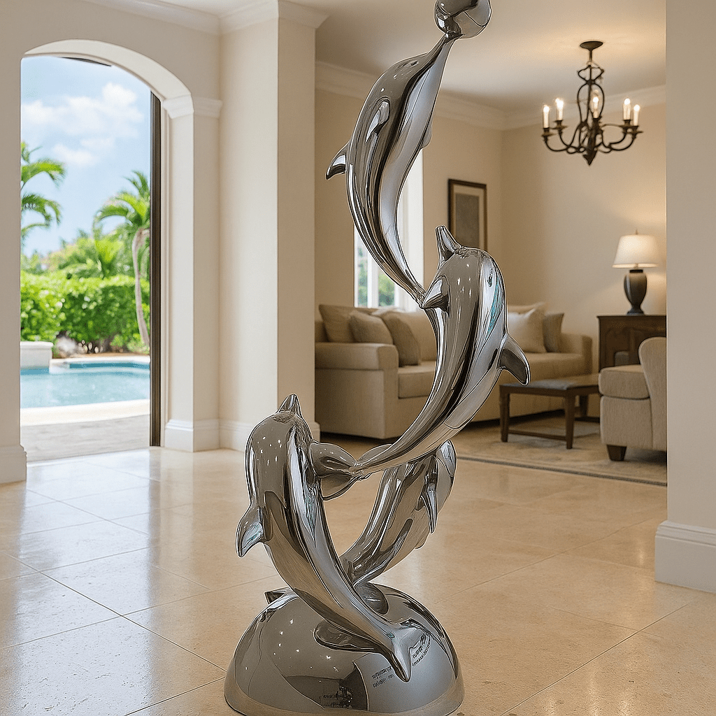 Sculpture Art : Animal Garden Sculpture Dolphin - Metal Outdoor Sculpture Stainless Steel - Chiara Rossetti