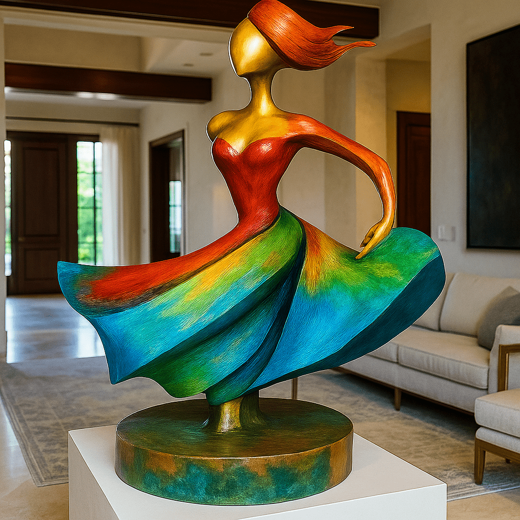 Sculpture Art : Dancing Woman Sculpture - Colorful Fiberglass Art for Modern Decor modern abstract canvas wall art by Rossetti Art – luxury interior design artwork for living room, bedroom, office – abstract figure sculpture artistic home accessories artistic statement piece