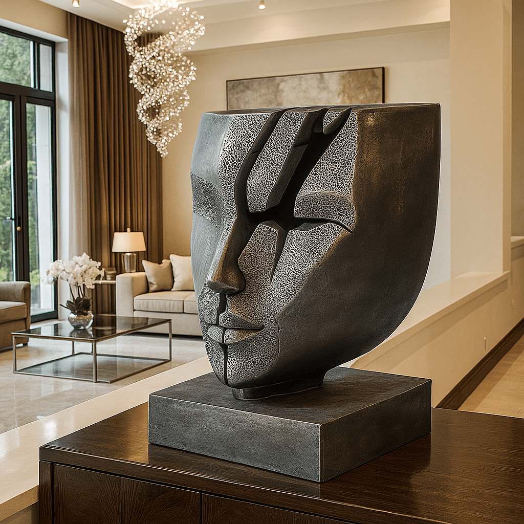 Sculpture Art : Fractured Harmony" modern abstract canvas wall art by Rossetti Art – luxury interior design artwork for living room, bedroom, office – abstract face sculpture bold artistic decor contemporary art piece