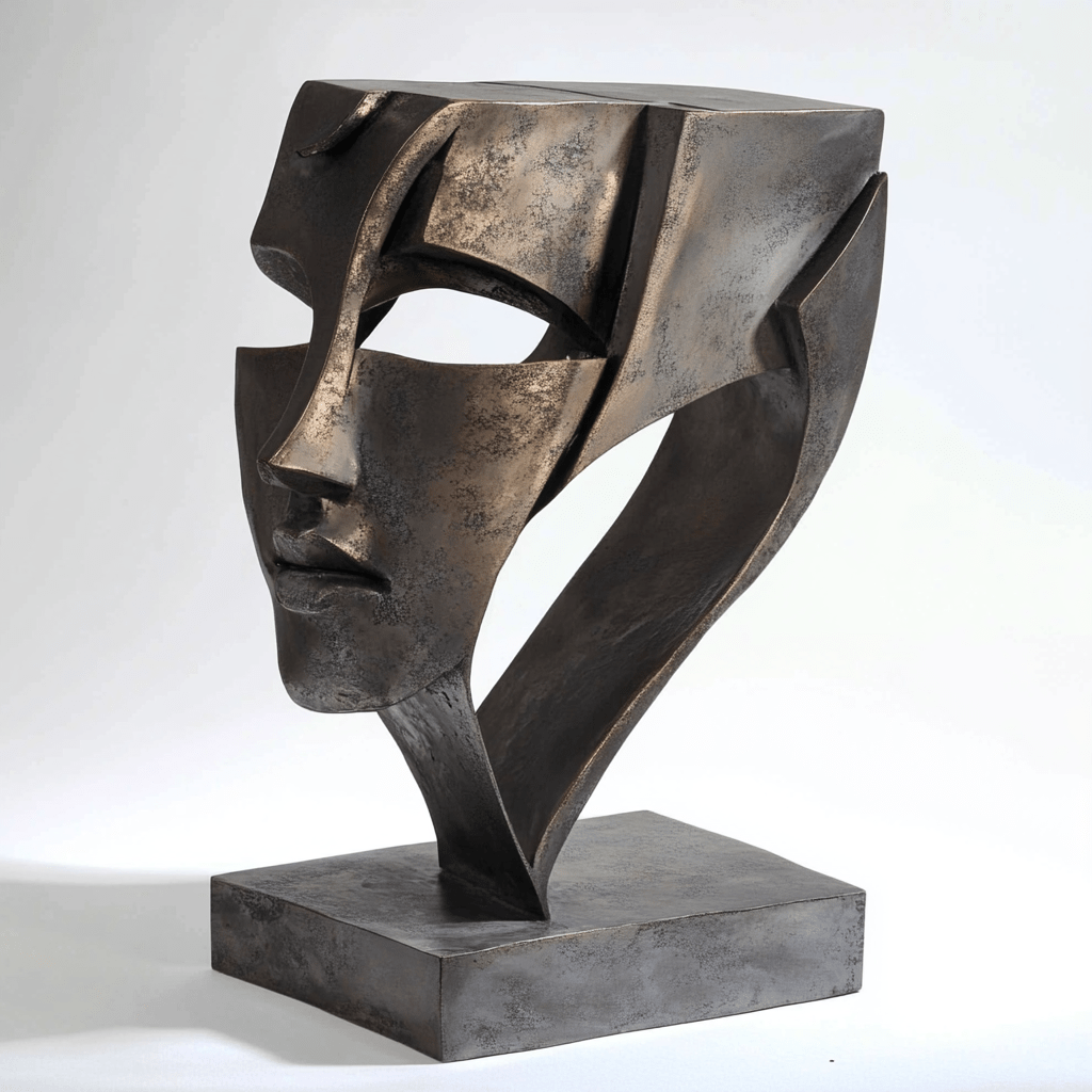 Sculpture Art : "Veil of Shadows" modern abstract canvas wall art by Rossetti Art – luxury interior design artwork for living room, bedroom, office – abstract face sculpture bold artistic decor bronze finish sculpture