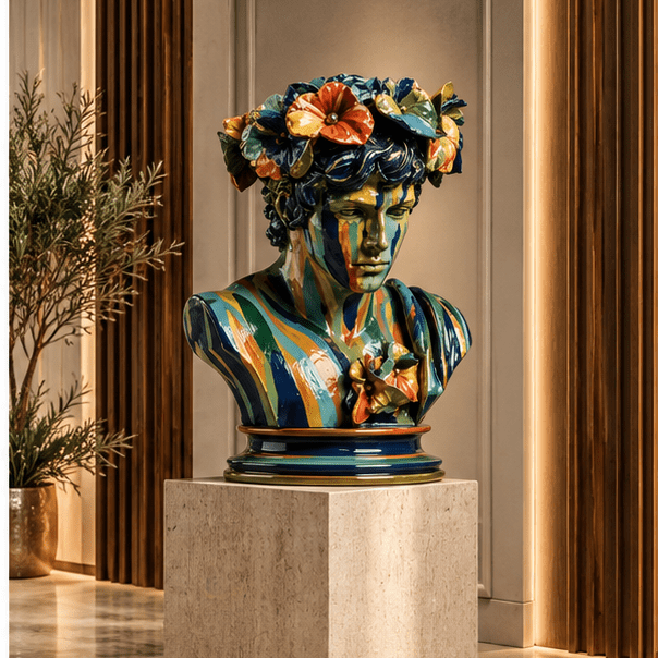 Classical Bust Sculpture – Painted Bloom in modern hallway setting