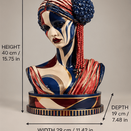 Female Bust Sculpture – Painted Crown dimensions and materials