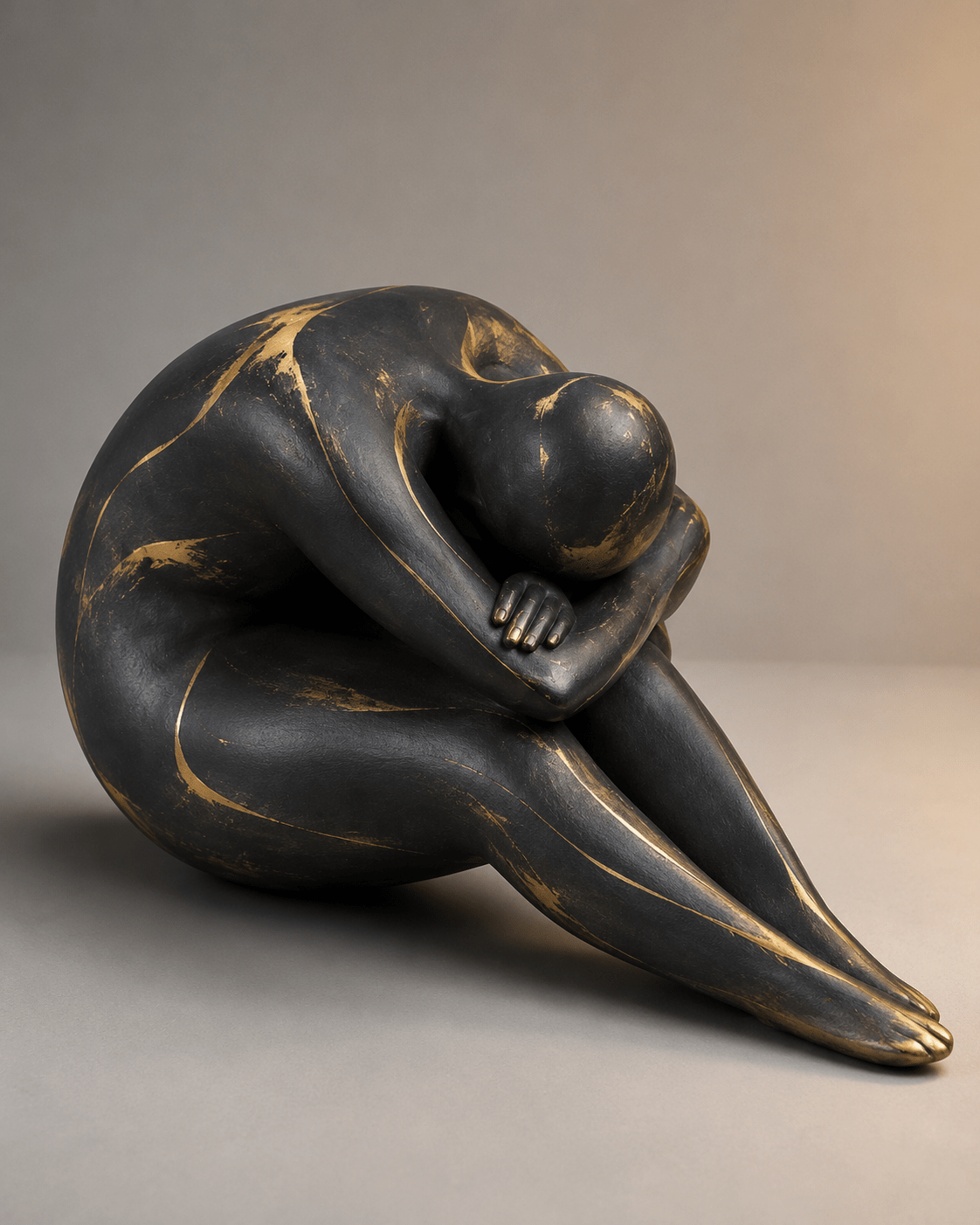 Seated Figure Sculpture Black & Gold