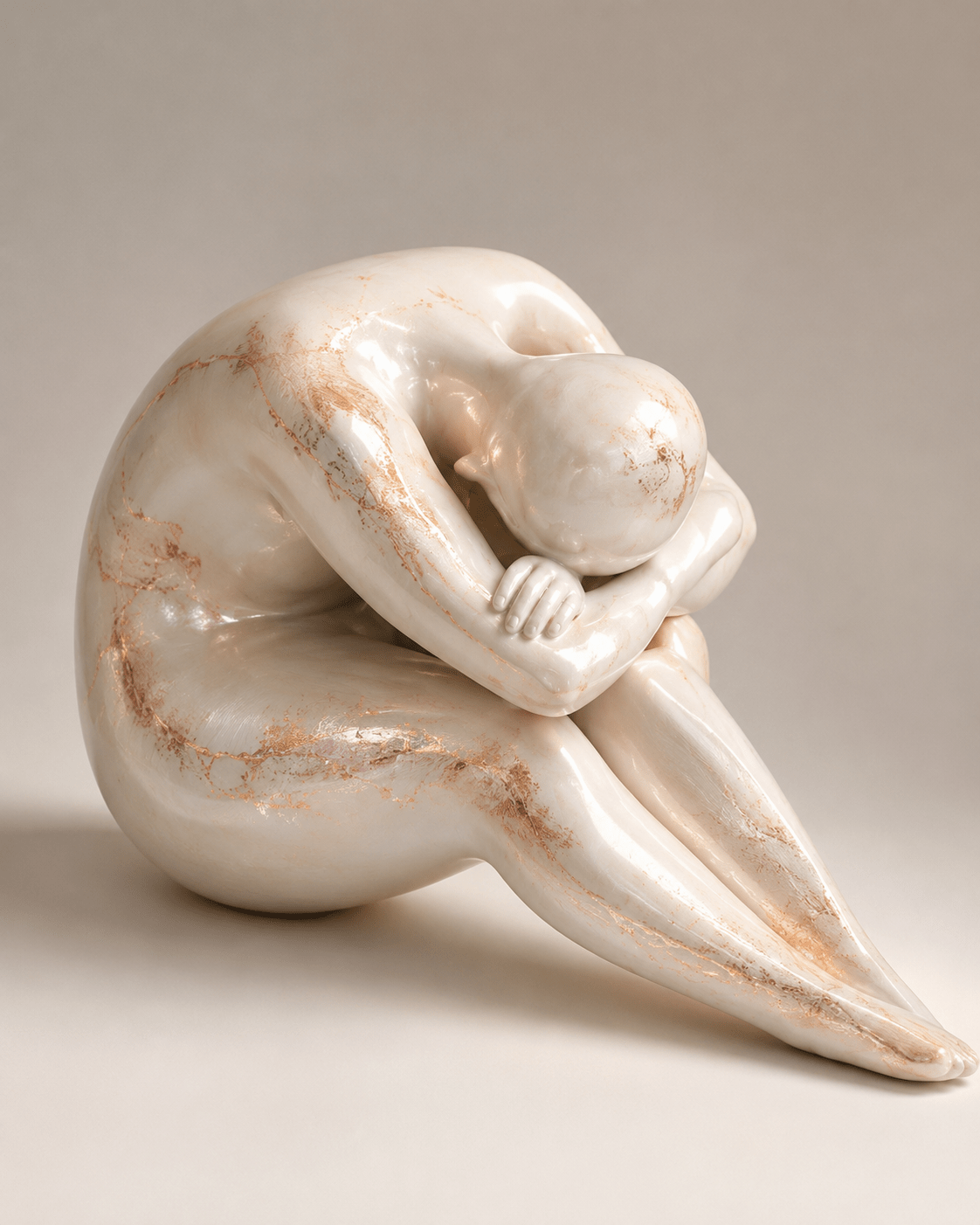 Seated Figure Sculpture  Ivory Marble