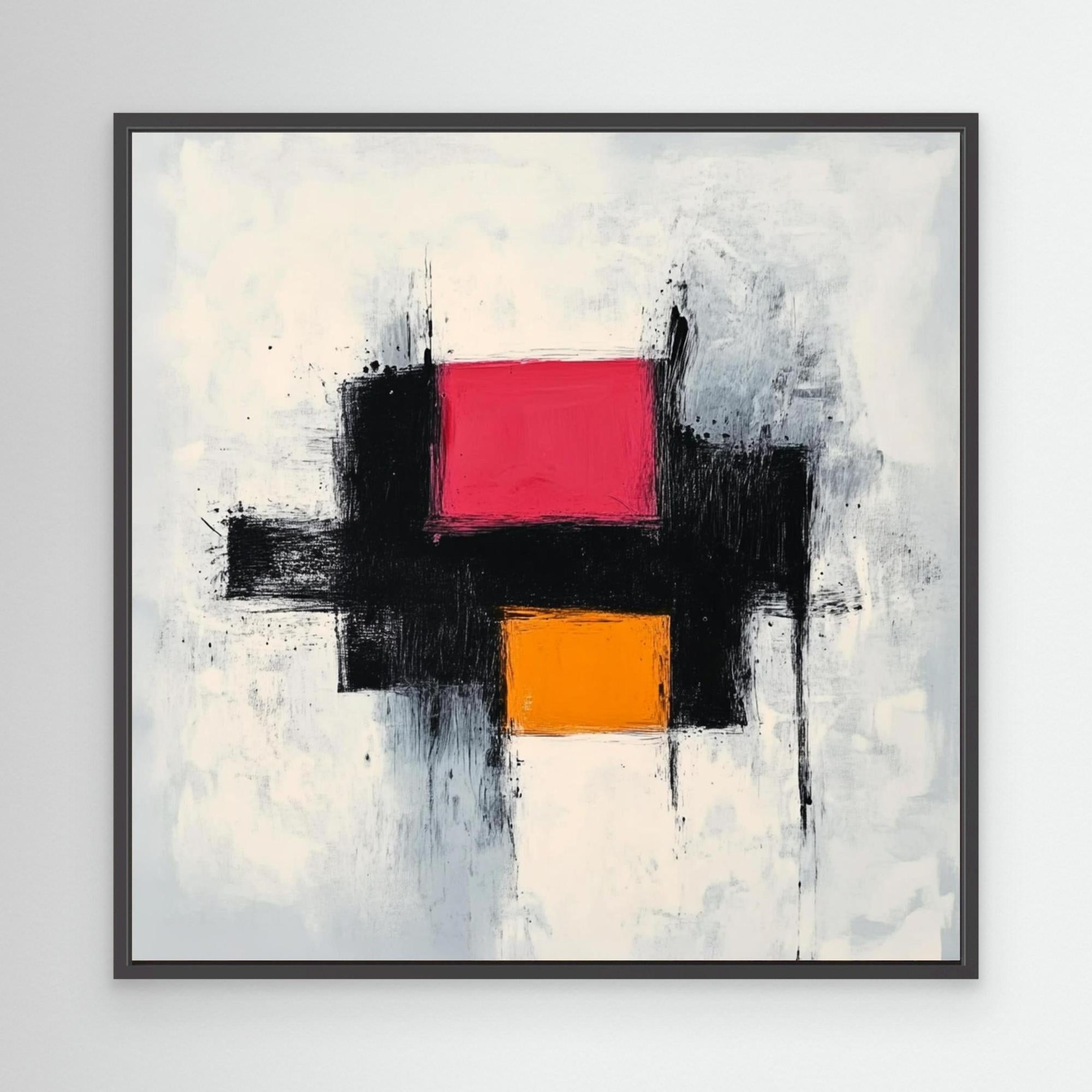 Dynamic Contrast - Print Wall Art - Abstract Wall Art With Pink And Orange Blocks, Modern Minimalist Canvas Print, Black And White Textured Painting For Contemporary Decor