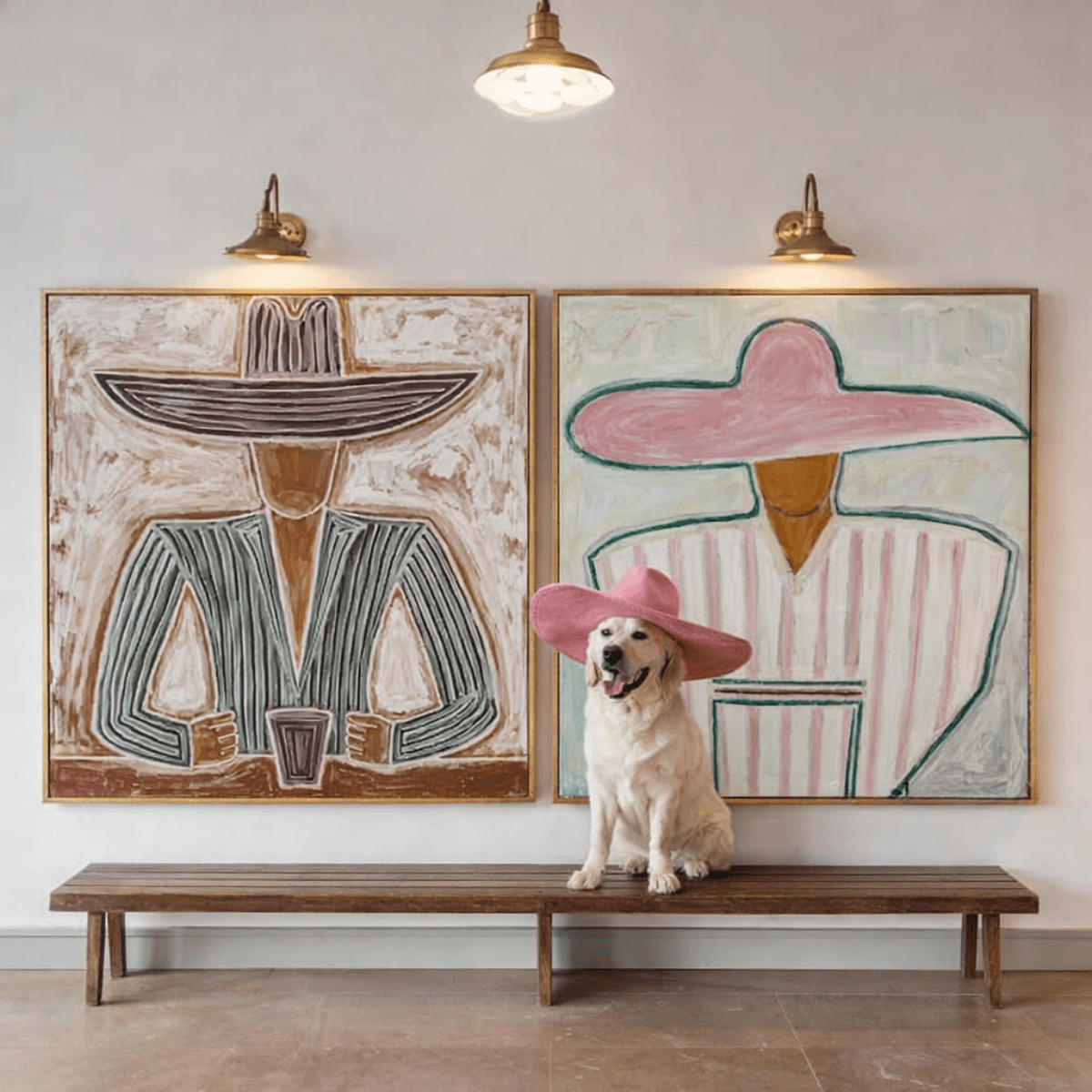 Set of 2 Original Paintings – Modern Abstract Cowboy Figures Diptych | Minimalist Figurative Wall Art by Chiara Rossetti modern abstract canvas wall art by Rossetti Art – luxury interior design artwork for living room, bedroom, office – figurative square abstract wall art square canvas art
