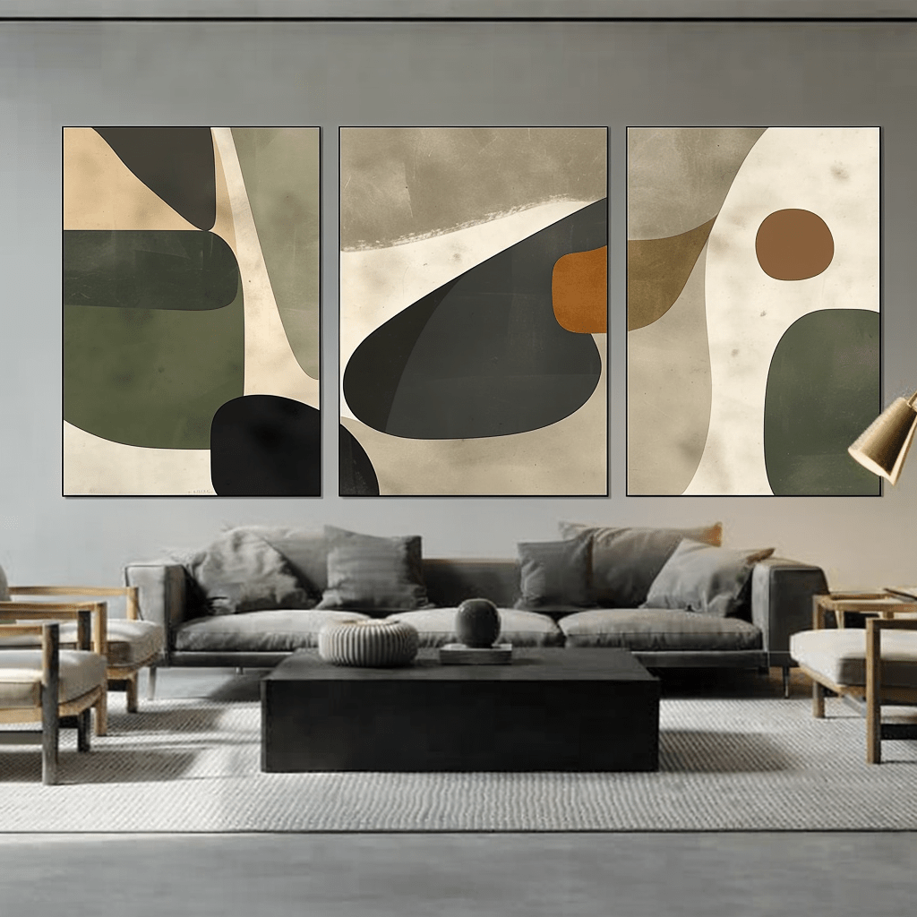 Original Abstract Painting — Sage Horizon Triptych