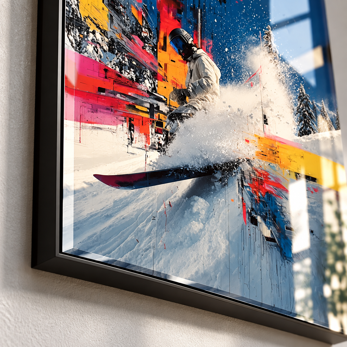 Ski Decor – Full Send close-up of the black frame corner by Rossetti Art