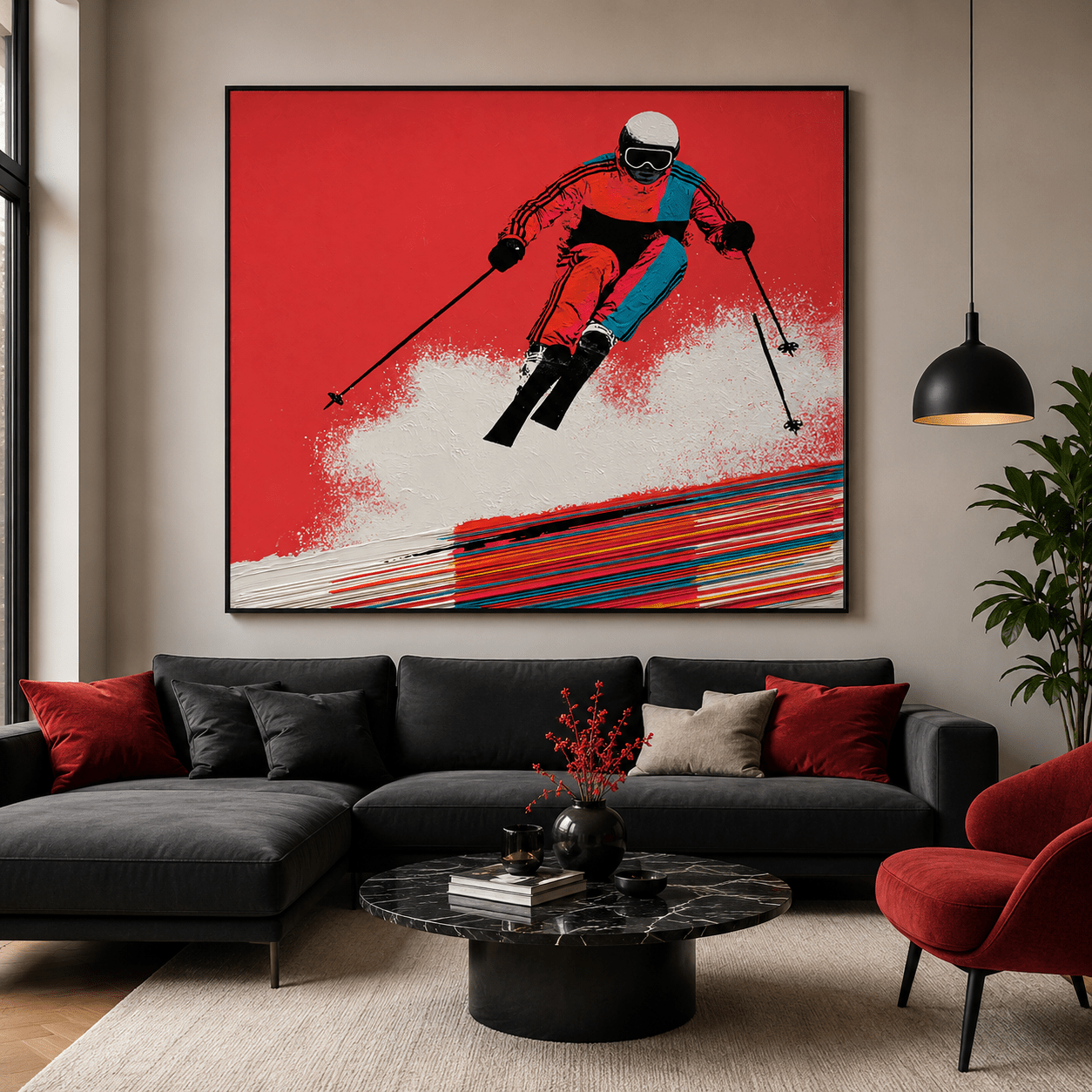 Skiing Wall Art Canvas Print — Powder Rush by Rossetti Art modern abstract canvas wall art by Rossetti Art – luxury interior design artwork for living room, bedroom, office – Bedroom Canvas Prints Living Room Canvas Art modern-canvas-print