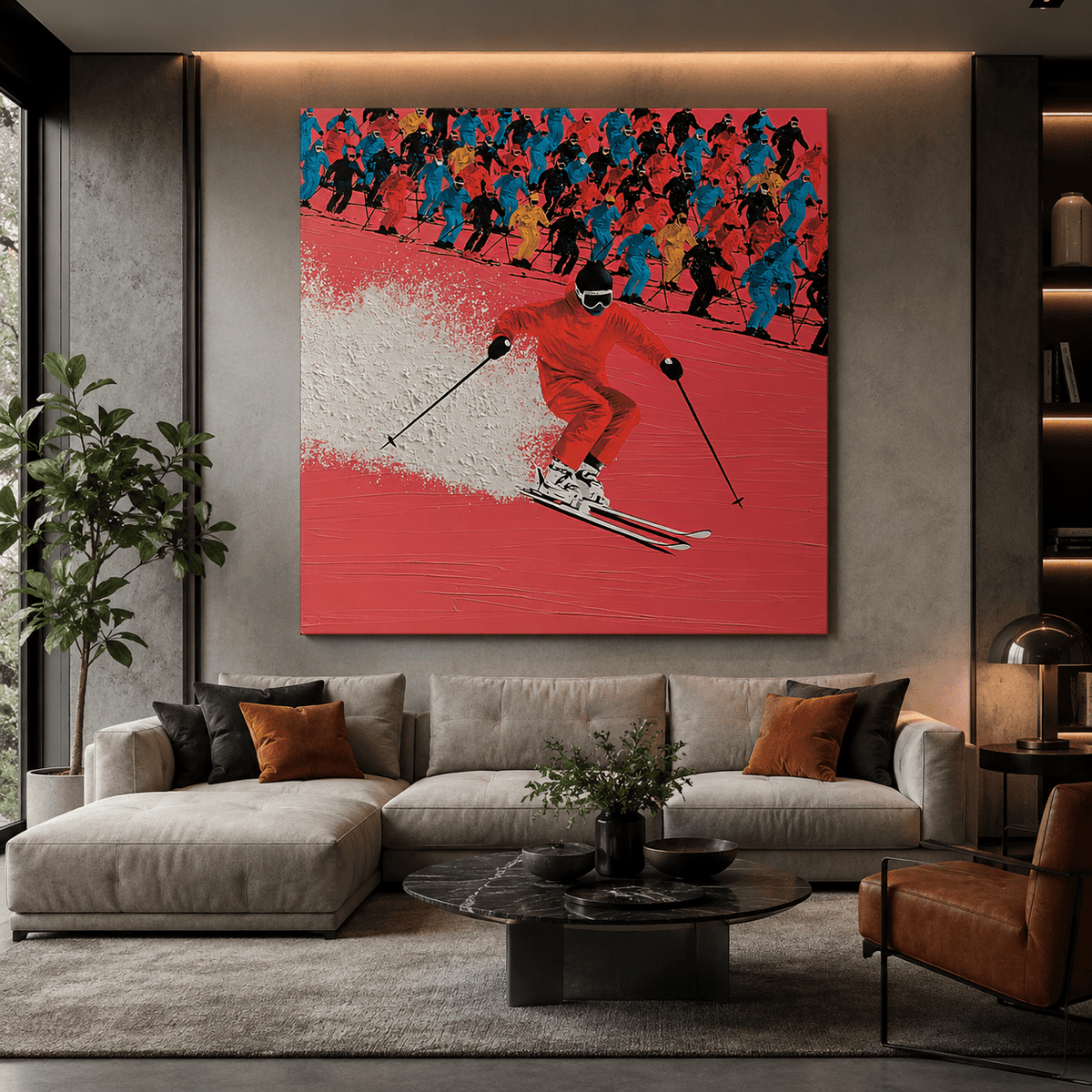 Skiing Wall Art Canvas Print — Powder Rush by Rossetti Art modern abstract canvas wall art by Rossetti Art – luxury interior design artwork for living room, bedroom, office – Bedroom Canvas Prints Living Room Canvas Art modern-canvas-print