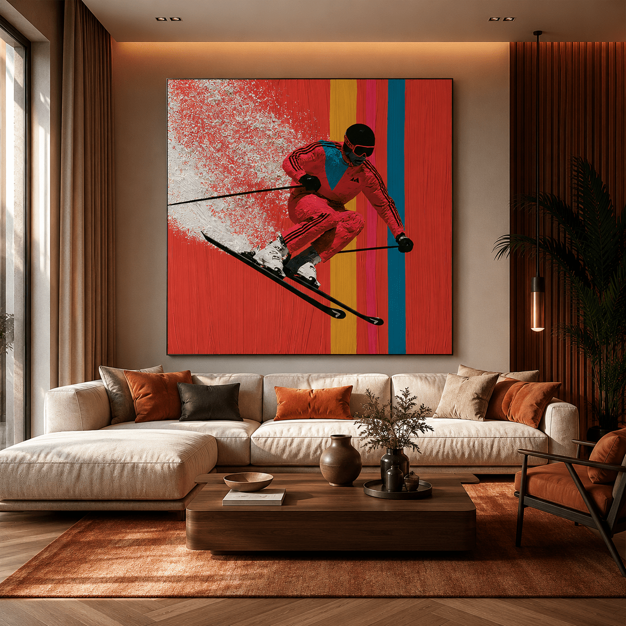 Skiing Wall Art Canvas Print — Powder Rush by Rossetti Art modern abstract canvas wall art by Rossetti Art – luxury interior design artwork for living room, bedroom, office – Bedroom Canvas Prints Living Room Canvas Art modern-canvas-print