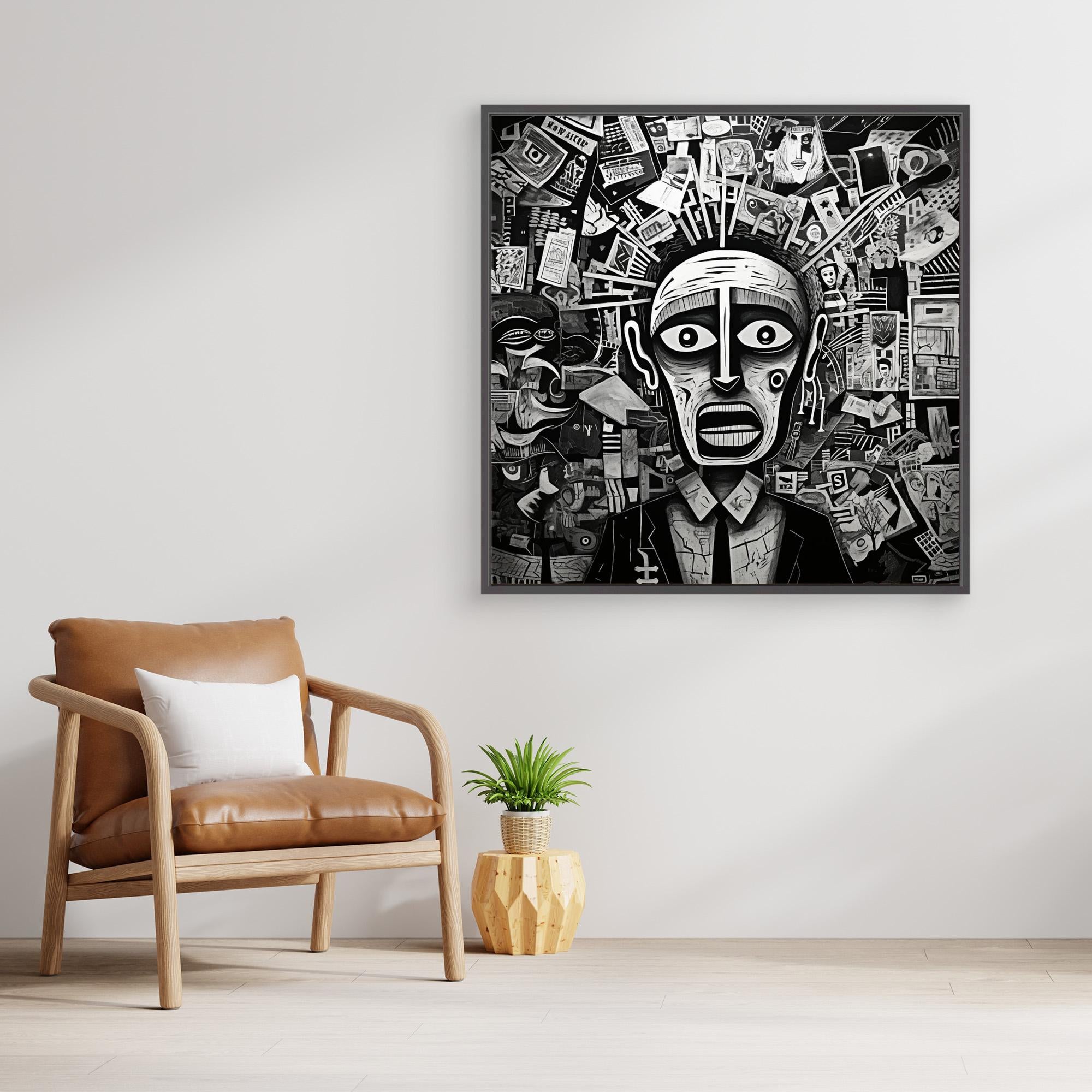 Echoes of Chaos - Black and White Surreal Abstract Portrait Print - Intricate Collage Art for Wall Decor - Monochrome Modern Artistic Statement Piece