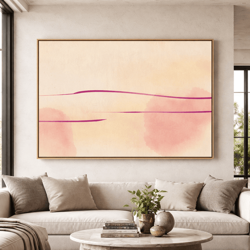 Soft Horizon – Minimalist Blush Pink Canvas Print modern abstract canvas wall art by Rossetti Art – luxury interior design artwork for living room, bedroom, office – abstractnew horizontal art print Poplar floater frame art