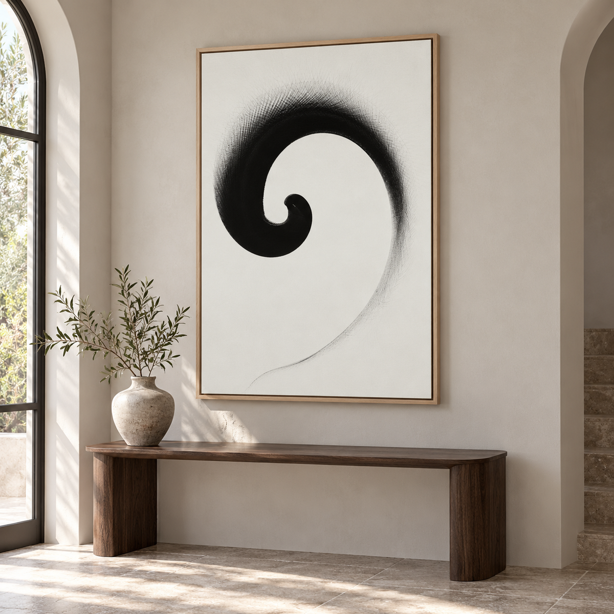 Spiral Painting Canvas Print – Ink Vortex in a calm entryway by Rossetti Art