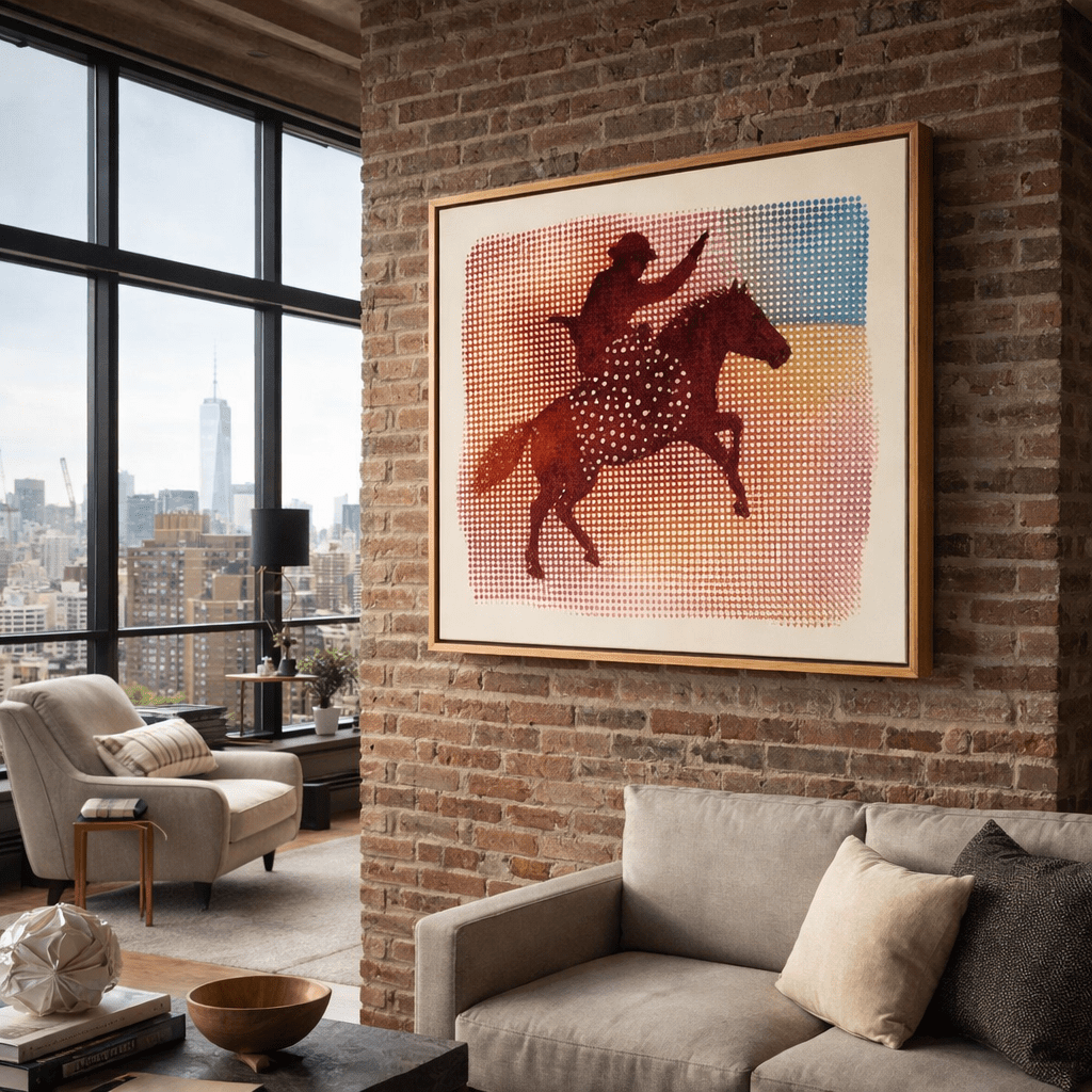 Spirit of Motion – Abstract Horse Rider Canvas Print | Rossetti Art modern abstract canvas wall art by Rossetti Art – luxury interior design artwork for living room, bedroom, office – animals canvas print art Chiara Rossetti