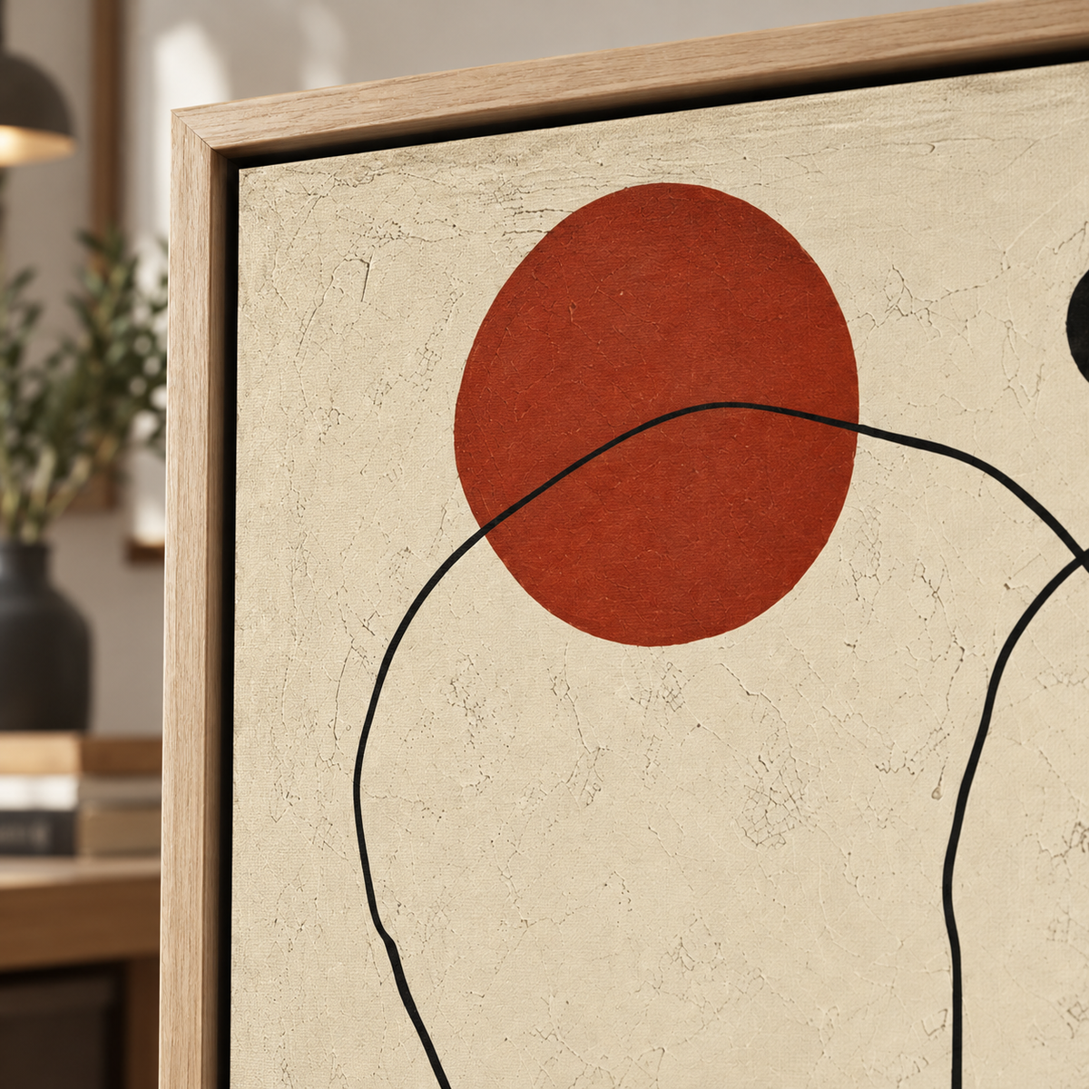 Square Abstract Wall Art – Quiet Contour by Rossetti Art – close-up of the cracked plaster-like texture and floater frame corner