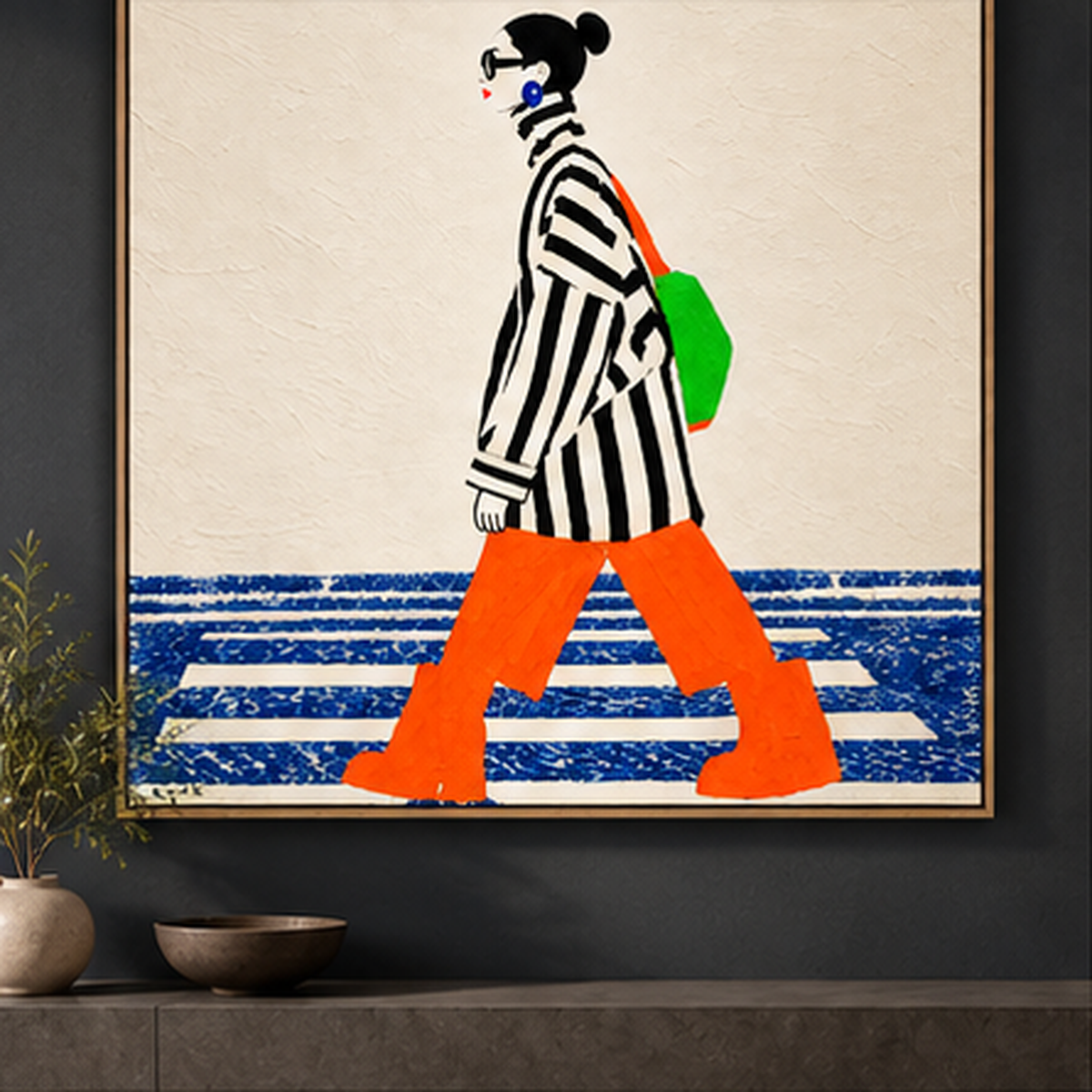 Street Style Wall Art – Zebra Crossing by Rossetti Art, front view in an oak floating frame