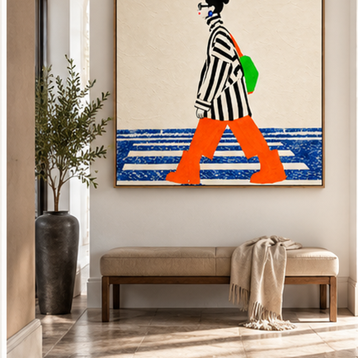 Street Style Wall Art – Zebra Crossing by Rossetti Art in an oak floating frame in an elegant hallway