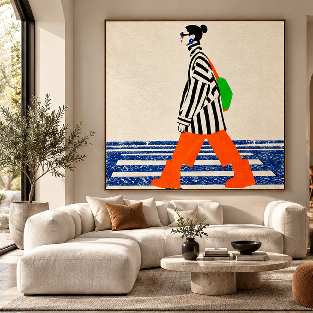 Oversized Street Style Wall Art – Zebra Crossing by Rossetti Art in a luxury neutral living room