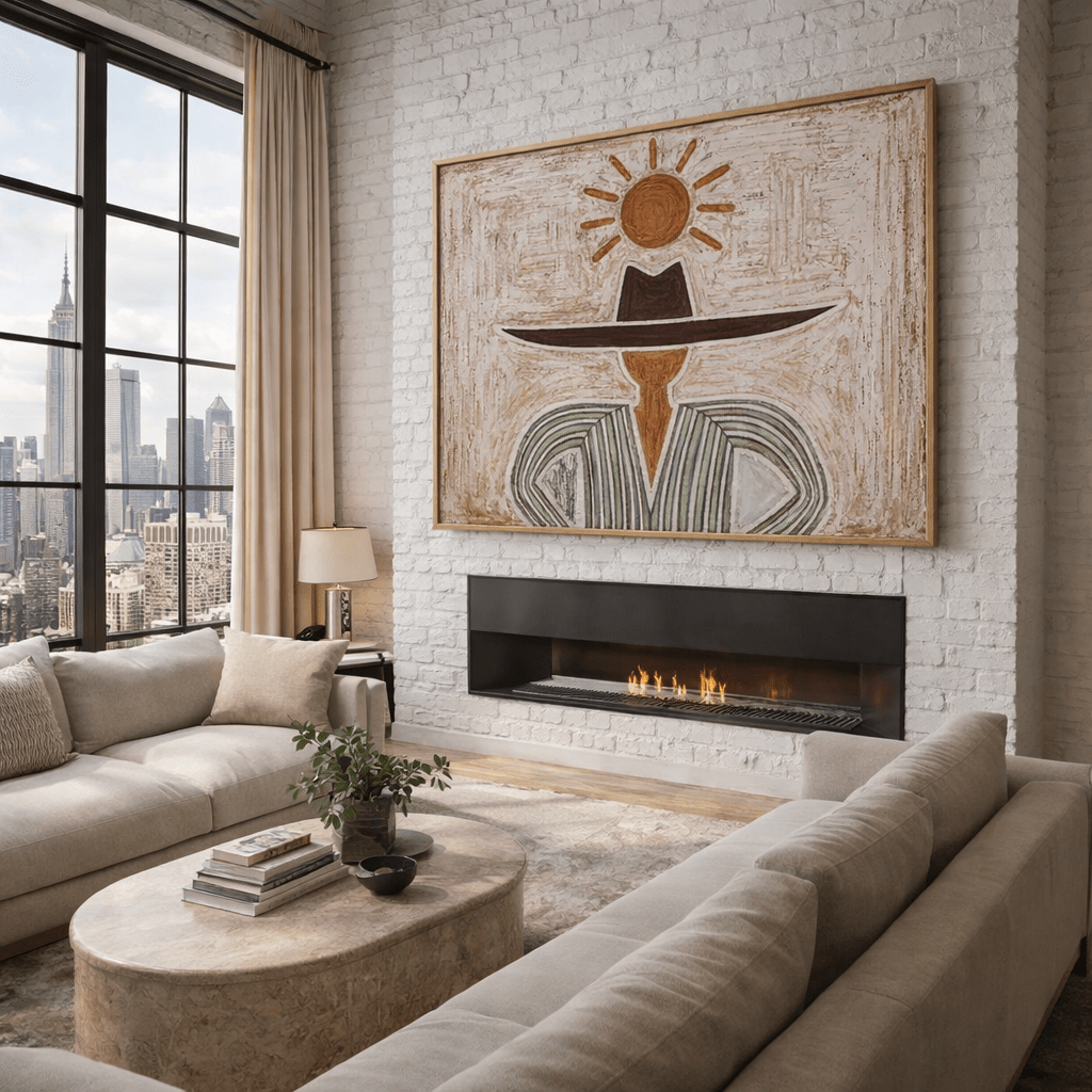 Sunlit Cowboy Silhouette Canvas Print – Minimalist Western Wall Art, Modern Southwestern Decor | Rossetti Art modern abstract canvas wall art by Rossetti Art – luxury interior design artwork for living room, bedroom, office – figurative horizontal art print Poplar floater frame art