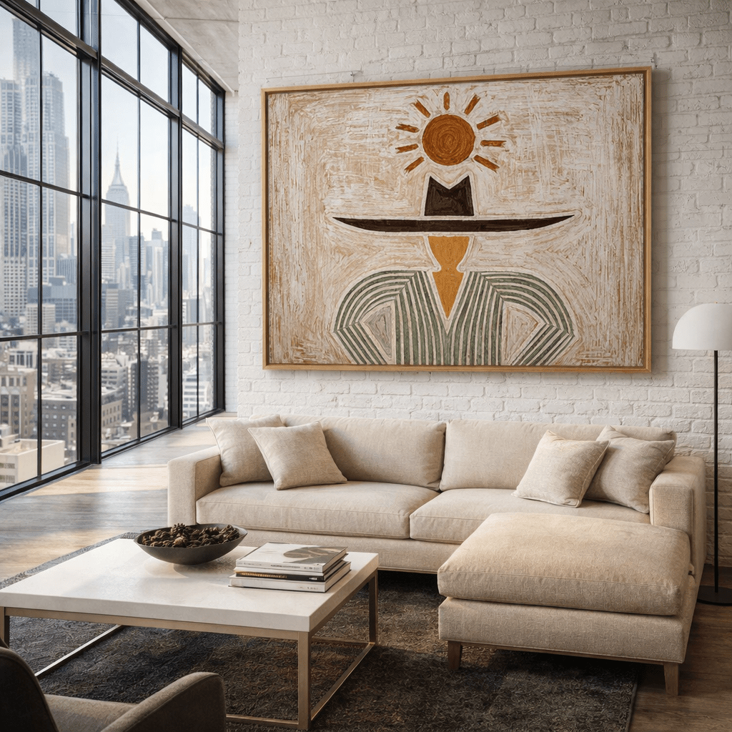 Sunlit Cowboy Silhouette Canvas Print – Minimalist Western Wall Art, Modern Southwestern Decor | Rossetti Art modern abstract canvas wall art by Rossetti Art – luxury interior design artwork for living room, bedroom, office – figurative horizontal art print Poplar floater frame art