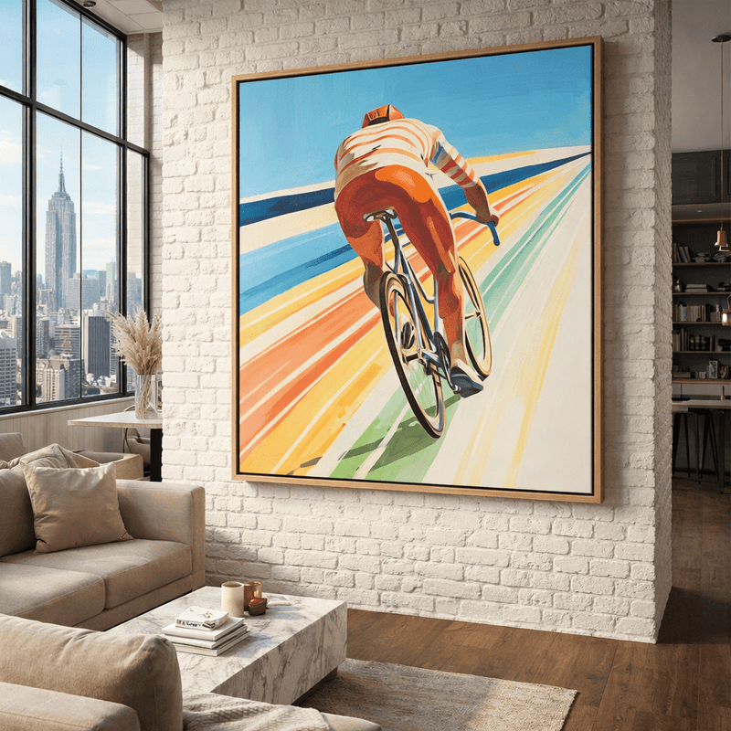 Sunlit Sprint – Colorful Cyclist Canvas Print | Rossetti Art