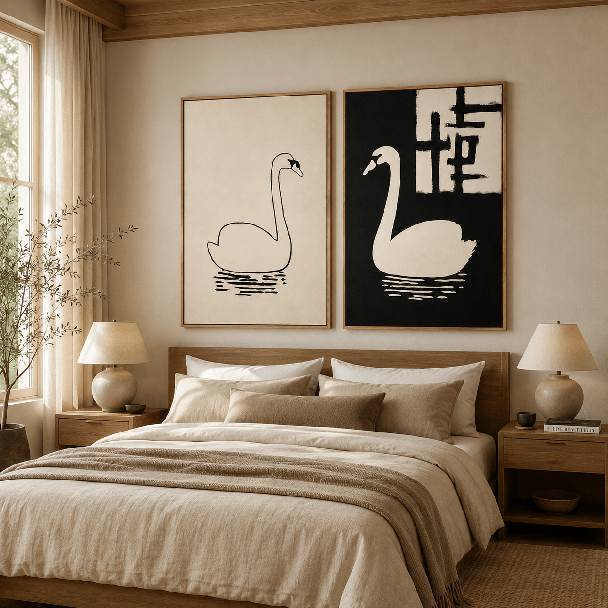Swan Art Print Canvas — Duality Set of 2 by Rossetti Art