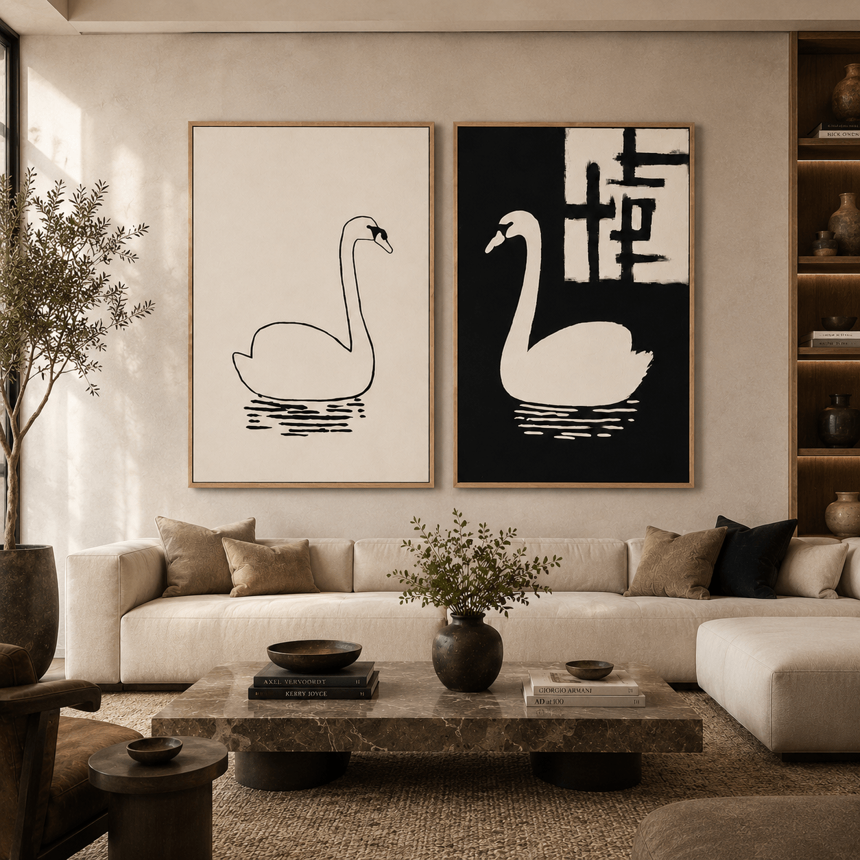 Swan Art Print Canvas — Duality Set of 2 by Rossetti Art
