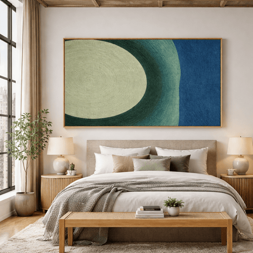 Teal Abstract Circle Canvas Art Horizontal – Velvet Orbit by Rossetti Art modern abstract canvas wall art by Rossetti Art – luxury interior design artwork for living room, bedroom, office – abstractnew Bedroom Canvas Prints Dining Room Wall Art
