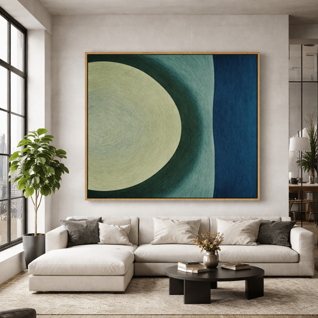 Teal Abstract Circle Canvas Art – Velvet Orbit by Rossetti Art