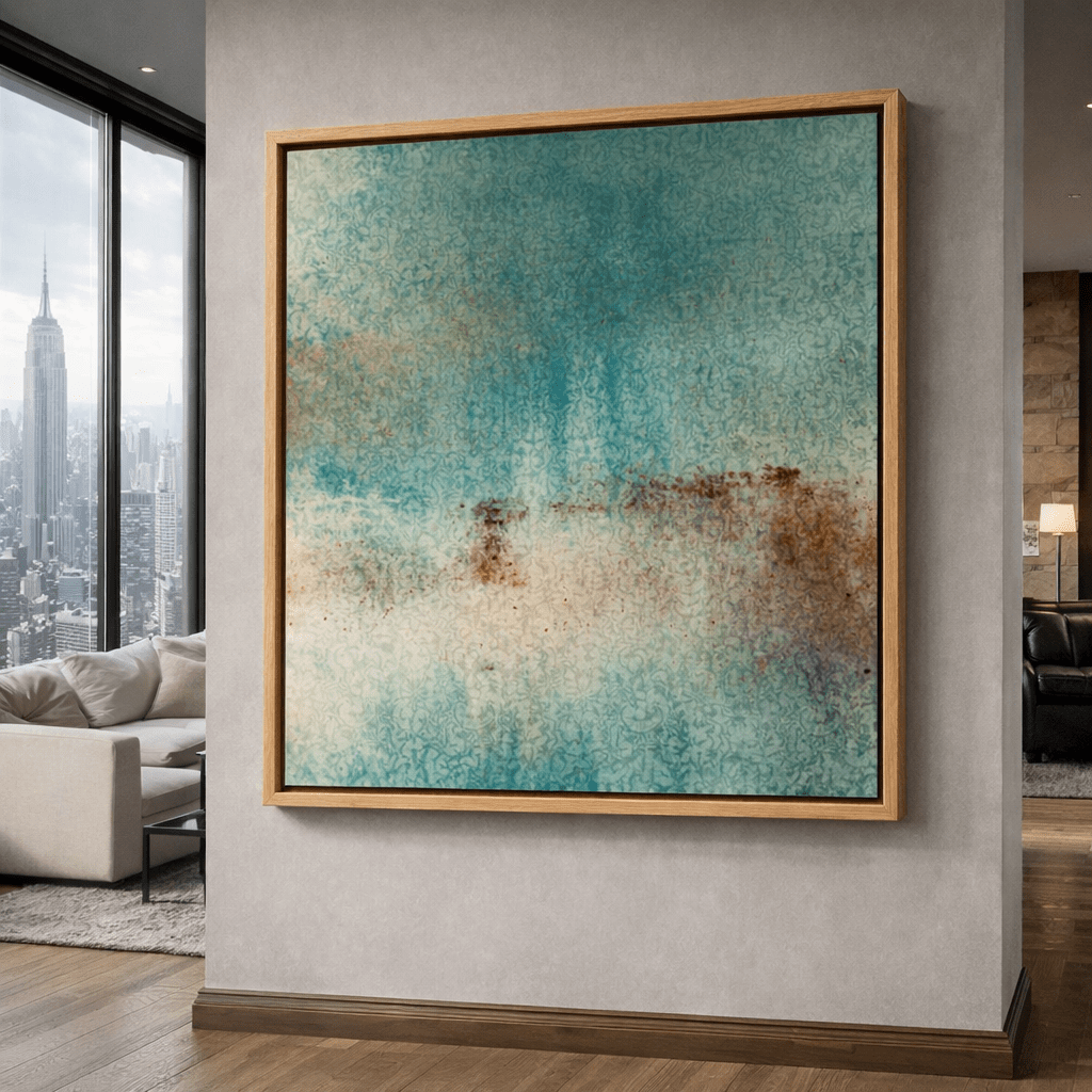Teal Beige Abstract Wall Art Original Painting