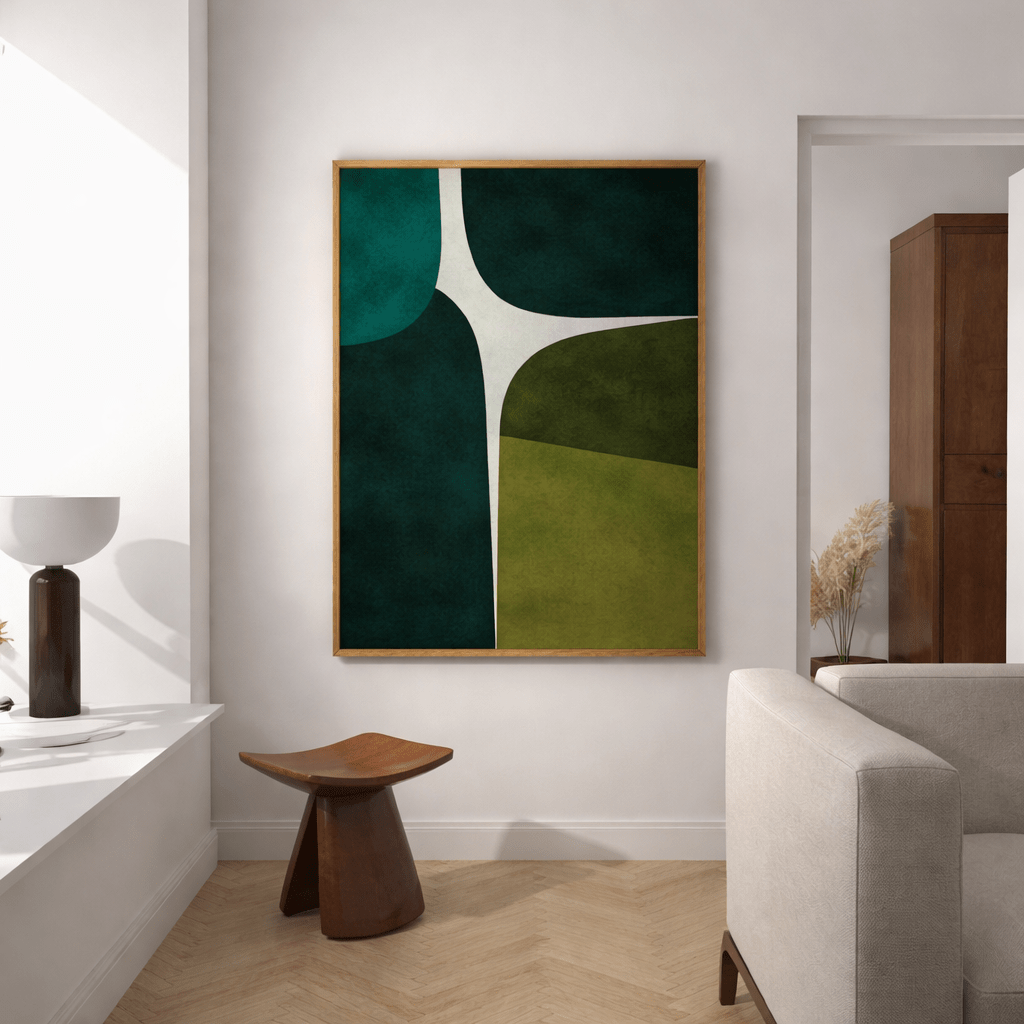 Teal Geometric Wall Art Canvas Print - Ivory Axis Calm by Rossetti Art modern abstract canvas wall art by Rossetti Art – luxury interior design artwork for living room, bedroom, office – abstractnew modern canvas wall art modern living room wall art