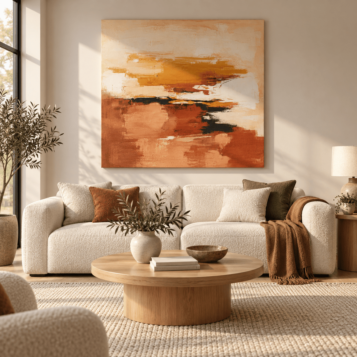 Terracotta Horizon original abstract painting in a contemporary living room